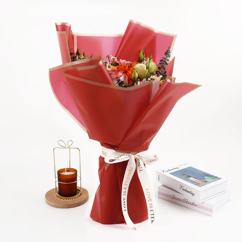 FUHITIM 20 Sheets Flower Wrapping Paper - Waterproof Floral Bouquet Packaging Paper for DIY Crafts，Florist Supplies Packaging Paper for Wedding Birthday Gift (Red) - Image 5